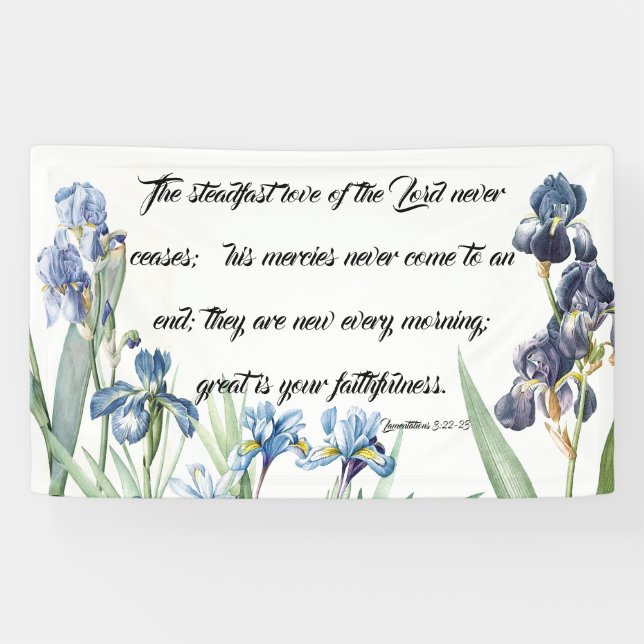 L'iris bleu fleurit la bannière de chrétien (Horizontal)