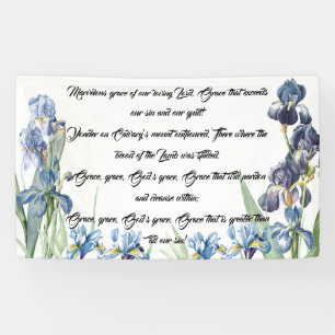 L'iris bleu fleurit la bannière de chrétien de