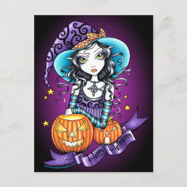 "Lisa" Halloween Pumpkin Hexenkarte Postkarte (Vorderseite)