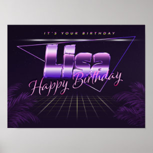 Lisa Nom Prénom lila retro Poster Anniversaire