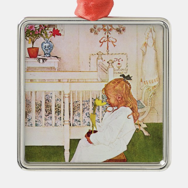 Lisbeth mit einer gelben Tulpe Silbernes Ornament (Vorne)