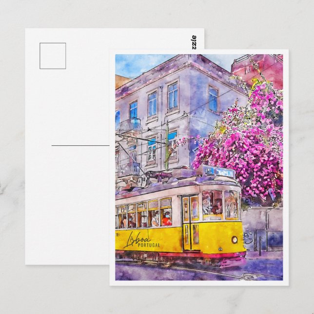Lisboa Portugal Travel Place Watercolor Postkarte (Vorne/Hinten)
