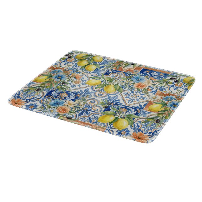 Lisbon Blue Lemon Tile Citrus Kitchen Decor Schneidebrett (Ecke)