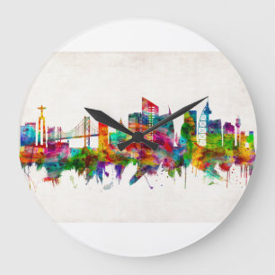 Lisbon Portugal Skyline Große Wanduhr