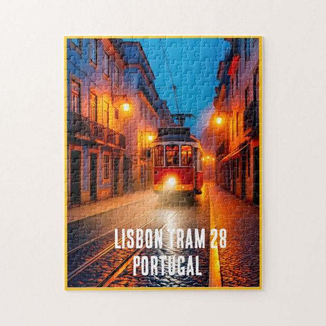 Lisbon Tram 28 Puzzle – Portugal Night Street Art  (Vertikal)