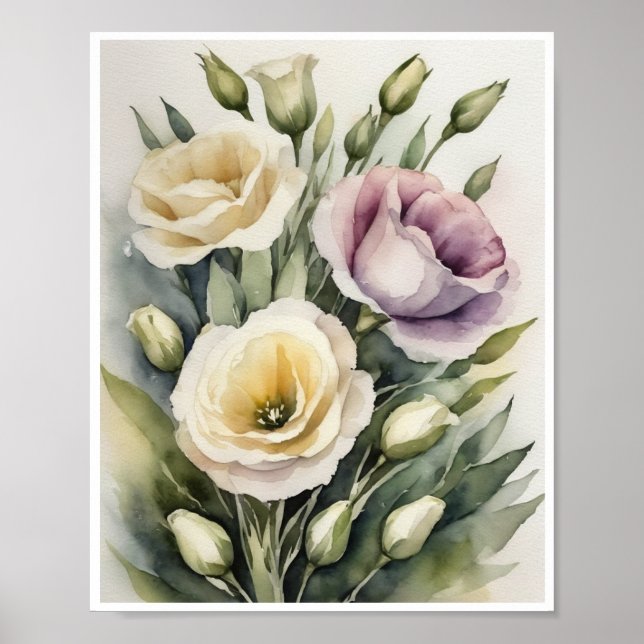 Lisianthus-Blume Handgemachte Wasserfarbe Poster (Vorne)