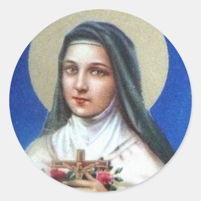 Lisieux-Therese mit Kruzifix/Rose-Aufkleber Runder Aufkleber (Vorderseite)