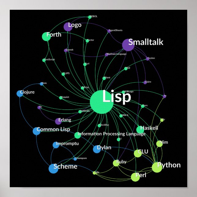 Lisp Programmieren Language Influence Network Grap Poster (Vorne)