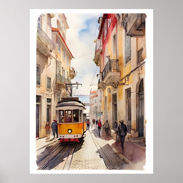 Lissabon Aquarellkunst Poster (Vorne)