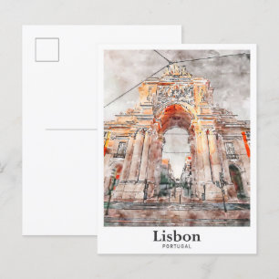 Lissabon Architektur Reise Aquarell Handgezeichnet Postkarte