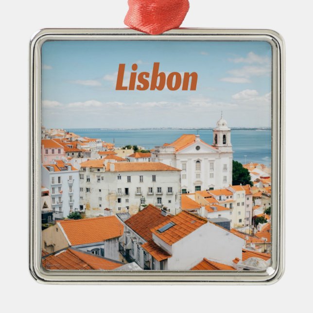 Lissabon Atlantische Strände Rote Dächer Ornament Aus Metall (Vorne)