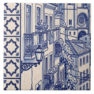 Lissabon Azulejo-Wandfliese 3 von 6 Mitte links Fliese