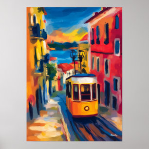 Lissabon Fauvistische Stadtansicht, farbenfrohes A Poster