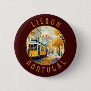 Lissabon Gelbe Straßenbahn Retro gestört Button