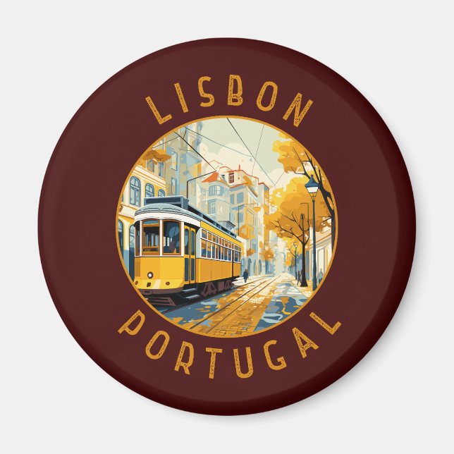 Lissabon Gelbe Straßenbahn Retro gestört Magnet (Vorne)