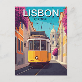 Lissabon Gelbe Straßenbahn Romantischer Anime-Stil Postkarte