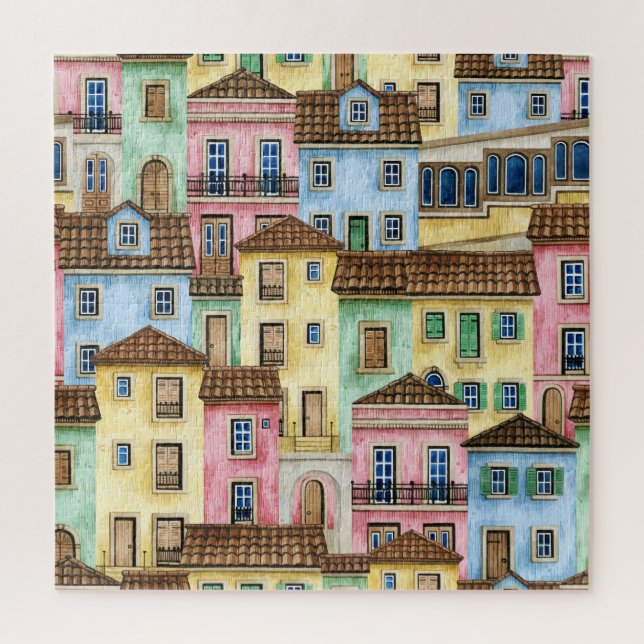 Lissabon-Häuser: Aquarellfarben-Muster. (Vertikal)