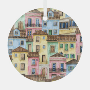 Lissabon-Häuser: Aquarellfarben-Muster. Ornament Aus Glas