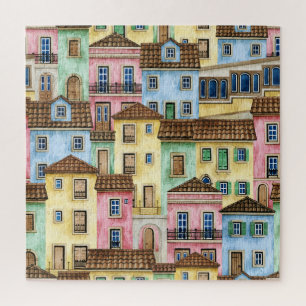 Lissabon Häuser: Wasserfarbenes Funikularmuster.
