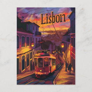 Lissabon-Lichter: Sonnenuntergang, Nacht und Tramw Postkarte