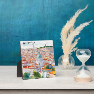 Lissabon Portugal Aquarell Panorama Blick Stadt Fotoplatte
