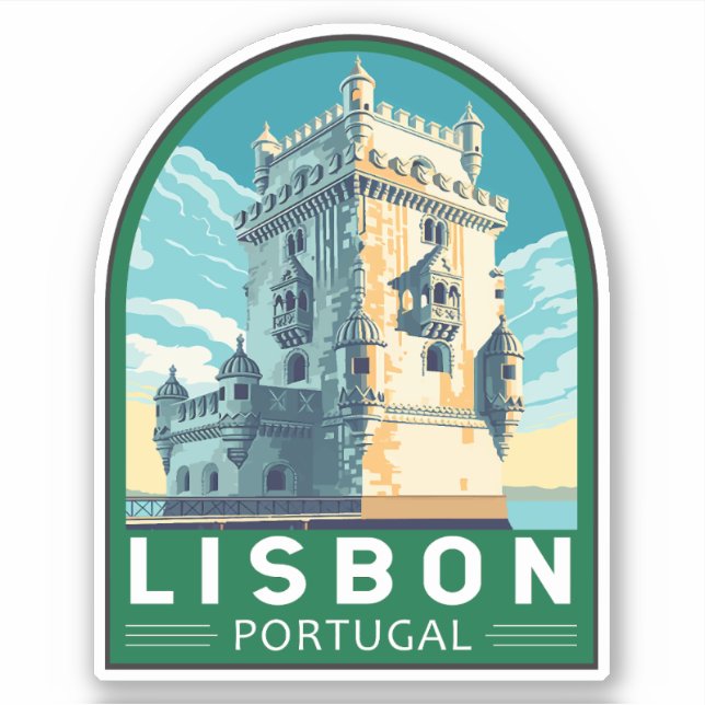 Lissabon Portugal Belem Tower Travel Retro Emblem Aufkleber (Vorderseite)