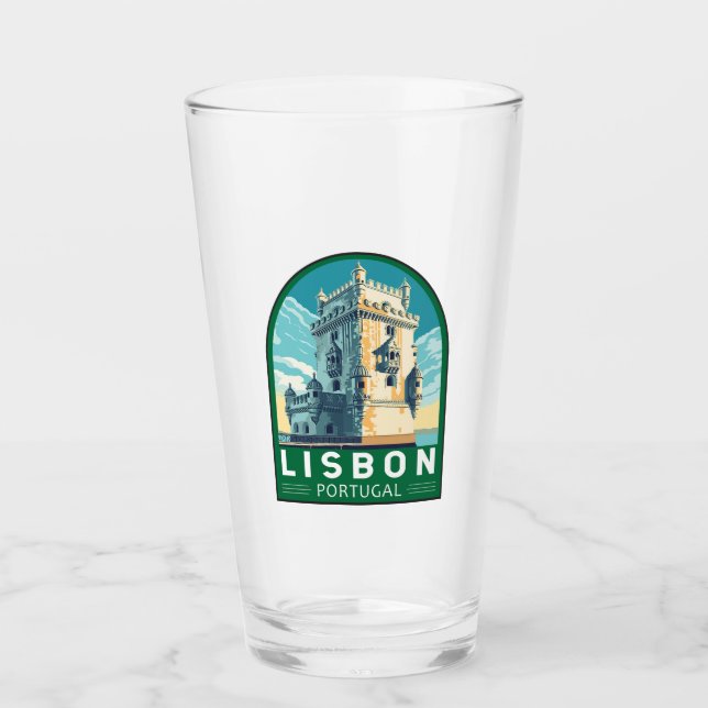 Lissabon Portugal Belem Tower Travel Retro Emblem Glas (Vorderseite)