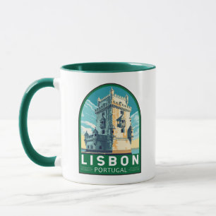 Lissabon Portugal Belem Tower Travel Retro Emblem Tasse