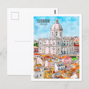 Lissabon Portugal Berühmte Reise Aquarell-Skizze Postkarte