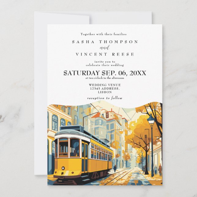 Lissabon Portugal Einladung zur Hochzeit Retro (Vorderseite)