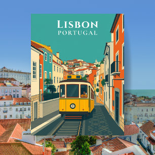 Lissabon Portugal Gelbe Straßenbahn Vintage Reise Postkarte