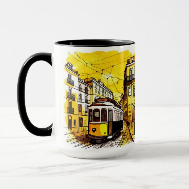 Lissabon, Portugal Gelber Trolley Tasse (Links)