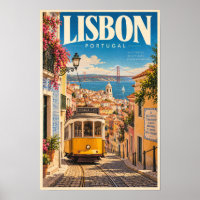 Lissabon Portugal Gelbes Straßenbahn-Reiseplakat W