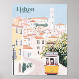 Lissabon Portugal Gouache Paint Illustration Trave Poster