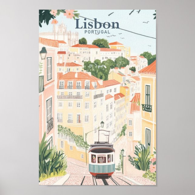 Lissabon Portugal Gouache Paint Illustration Trave Poster (Vorne)