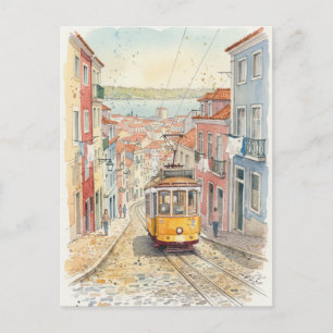 Lissabon Portugal Klassische Gelbe Straßenbahn Rei Postkarte