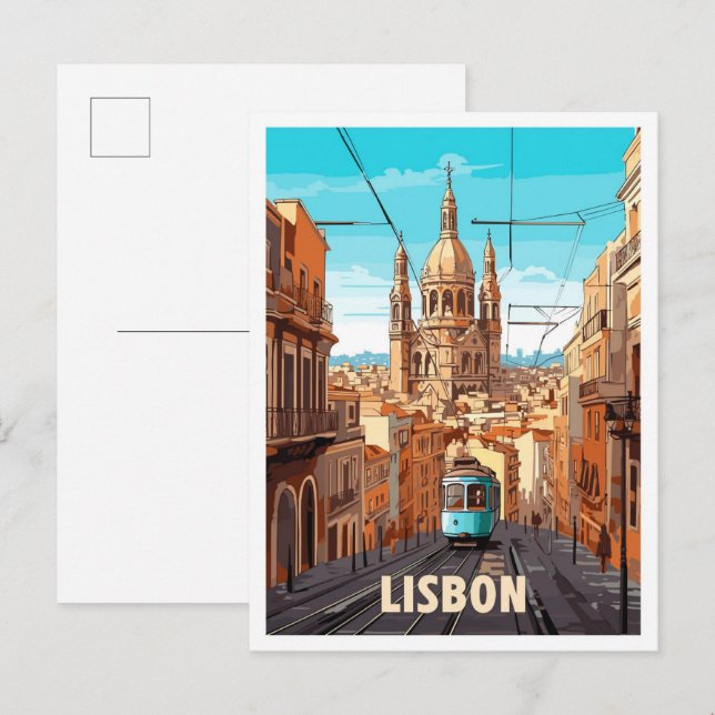 Lissabon Portugal Kunst-Jahrgang Reise Illustratio Postkarte (Vorne/Hinten)