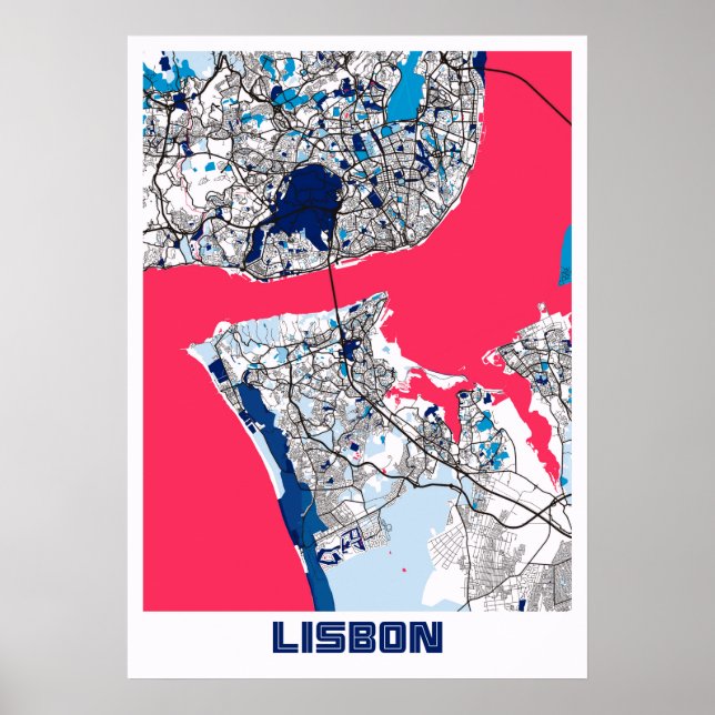 Lissabon - Portugal MilkTea Stadtplan Poster (Vorne)