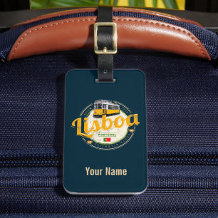 Lissabon Portugal mit Retro Tram Vintag Souvenir Gepäckanhänger