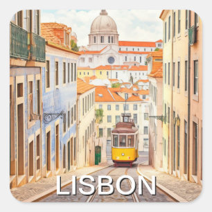Lissabon Portugal Pantheon Alfama Wassercolor Quadratischer Aufkleber