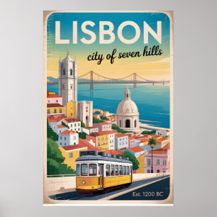 Lissabon Portugal Retro-Silhouette Stadtlandschaft Poster