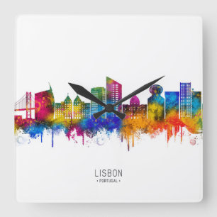 Lissabon Portugal Skyline Quadratische Wanduhr
