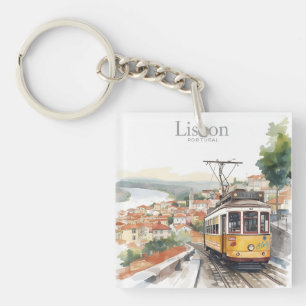 Lissabon Portugal Skyline - Vintage-Straßenbahn Re Schlüsselanhänger