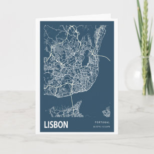 Lissabon - Portugal - Stadtplan Art Blue Print Karte