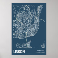 Lissabon - Portugal - Stadtplan Art Blue Print