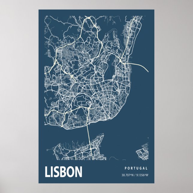 Lissabon - Portugal - Stadtplan Art Blue Print Poster (Vorne)