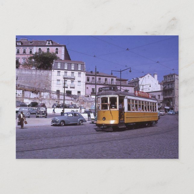 Lissabon Portugal Straßenbahn 1962 Postkarte (Vorderseite)