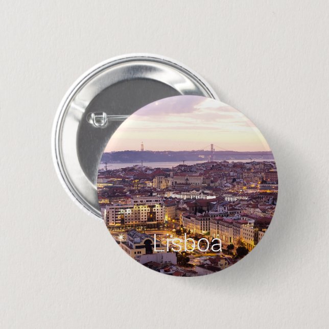 Lissabon Portugal Sunset Skyline Cityscape Souveni Button (Vorne & Hinten)