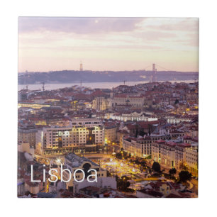 Lissabon Portugal Sunset Skyline Cityscape Souveni Fliese