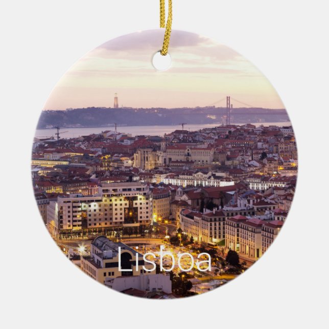 Lissabon Portugal Sunset Skyline Cityscape Souveni Keramik Ornament (Vorne)
